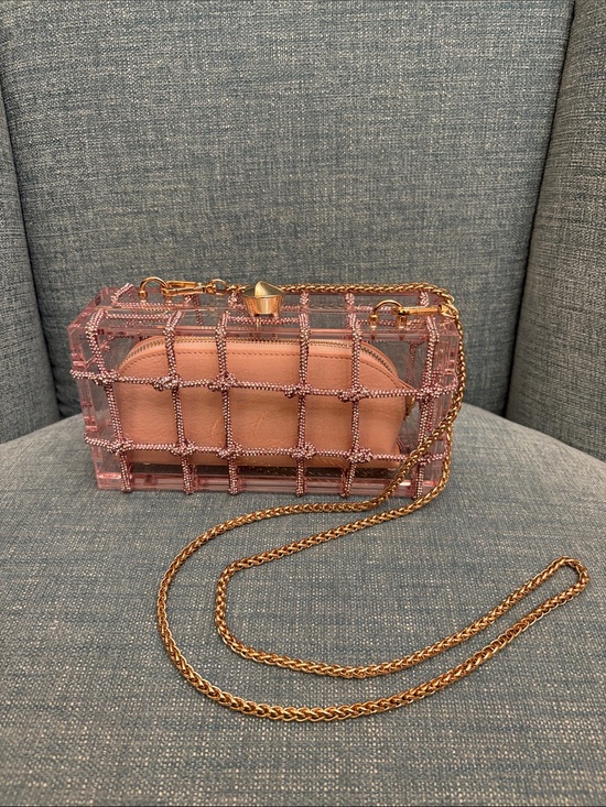 Altar'd State Handbags - Altar'd State Pink Crystal Grid Crossbody with Gold Chain Strap